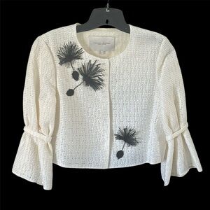 Vintage Carolina Herrera Cream Embellished Jacket Silk Lined Size 6 USA